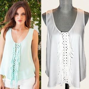 ELLA MOSS Stella Lattice Fringe Tank White NWT M